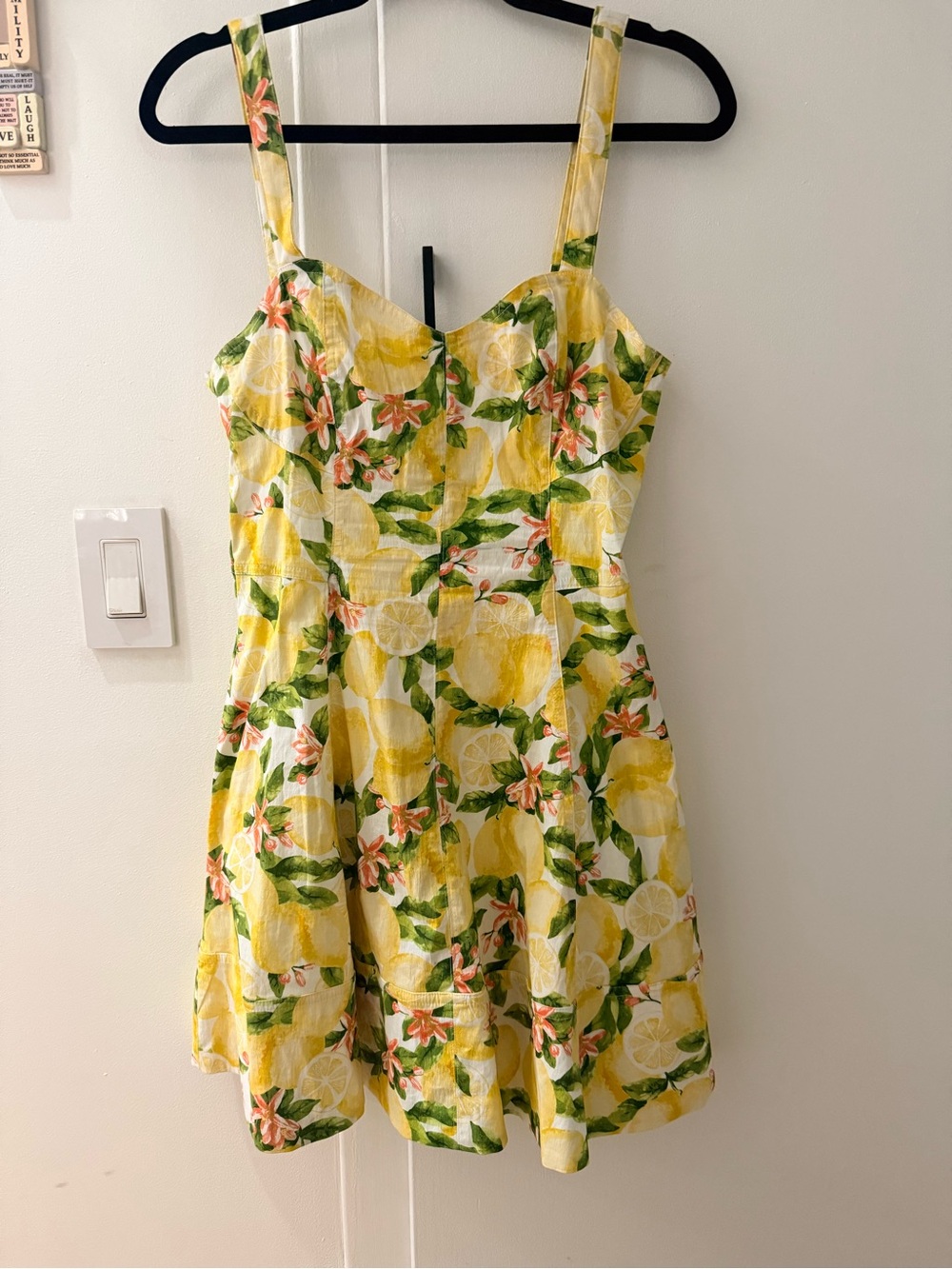 Avec Les Filles Yellow Lemon Print Mini Dress with Green Leaf Accents - Picture 1 of 5